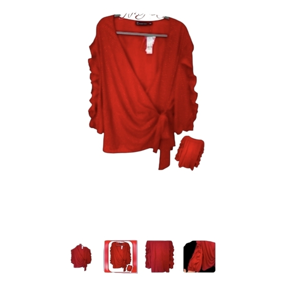 NY&C Red With Gold Polka Dot Wrap Blouse XXL  Long Sleeve Holiday Ready NWT - Picture 2 of 9